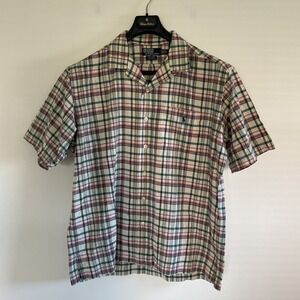 VTG Polo Ralph Lauren Caldwell Shirt Mens L Yellow Green Plaid Loop Collar 90s